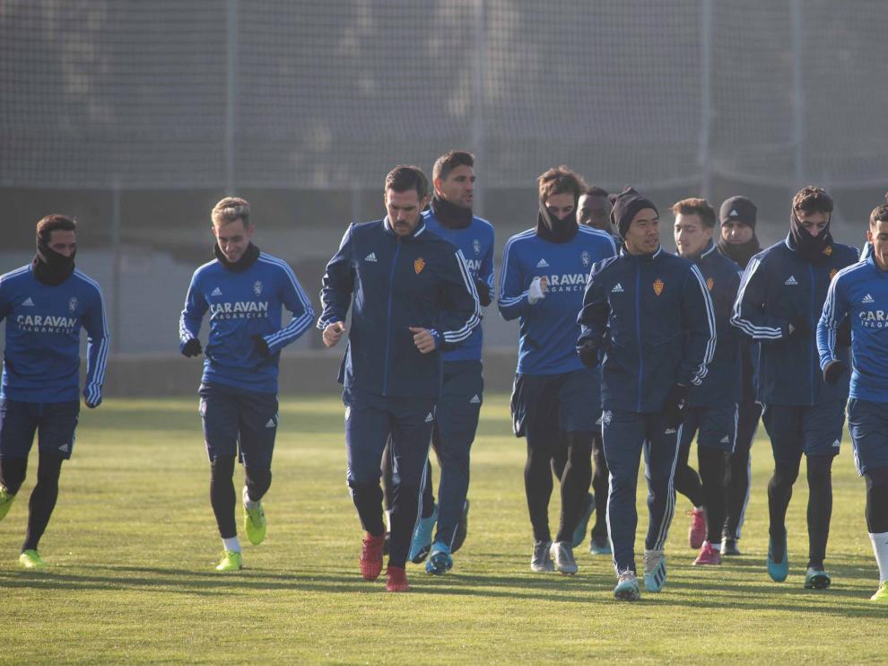 Entrenamiento reciente del Real Zaragoza en la Ciudad Deportiva.
