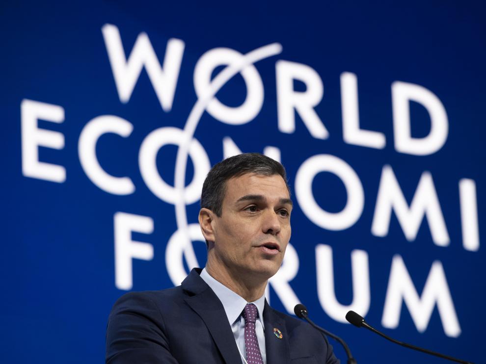 Sánchez durante su intervención en el Foro Económico Mundial que se celebra en Davos (Suiza)