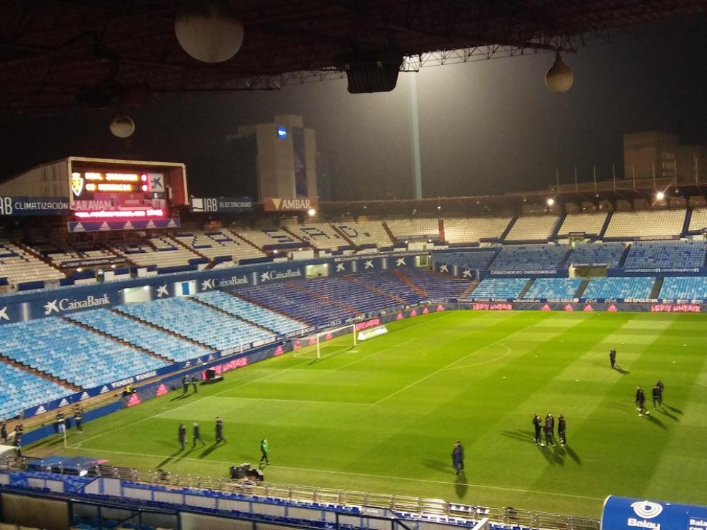 Aspecto de La Romareda, antes del partido del Real Zaragoza-Numancia
