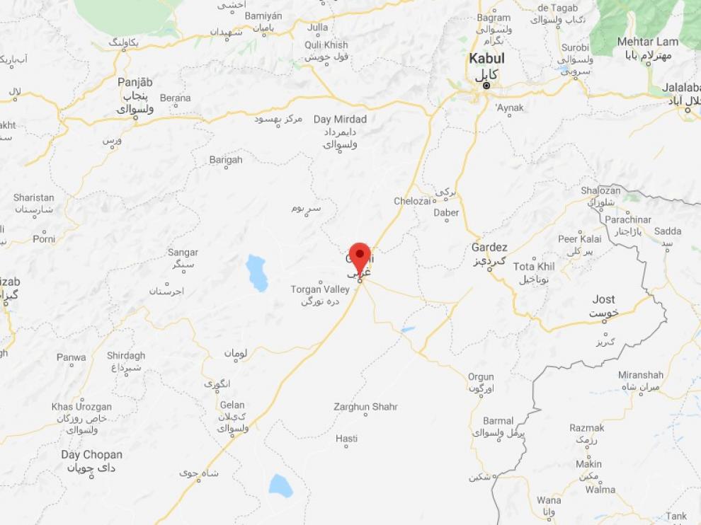 Mapa de Ghazni, provincia oriental de Afganistán.