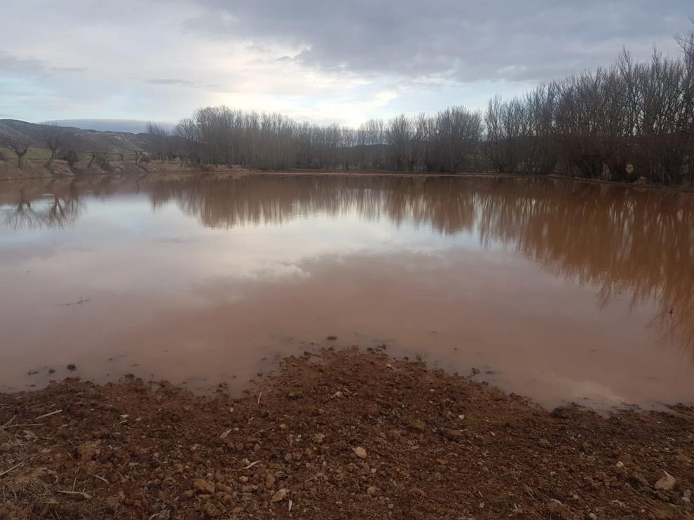 Campos anegados por el desbordamiento del Pancrudo en la zona de Cutanda, localidad del municipio de Calamocha