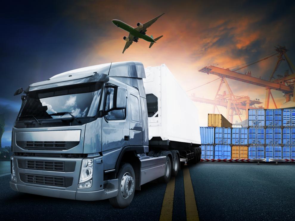 container truck ,ship in port and freight cargo plane in transport and import-export commercial logistic ,shipping business industry