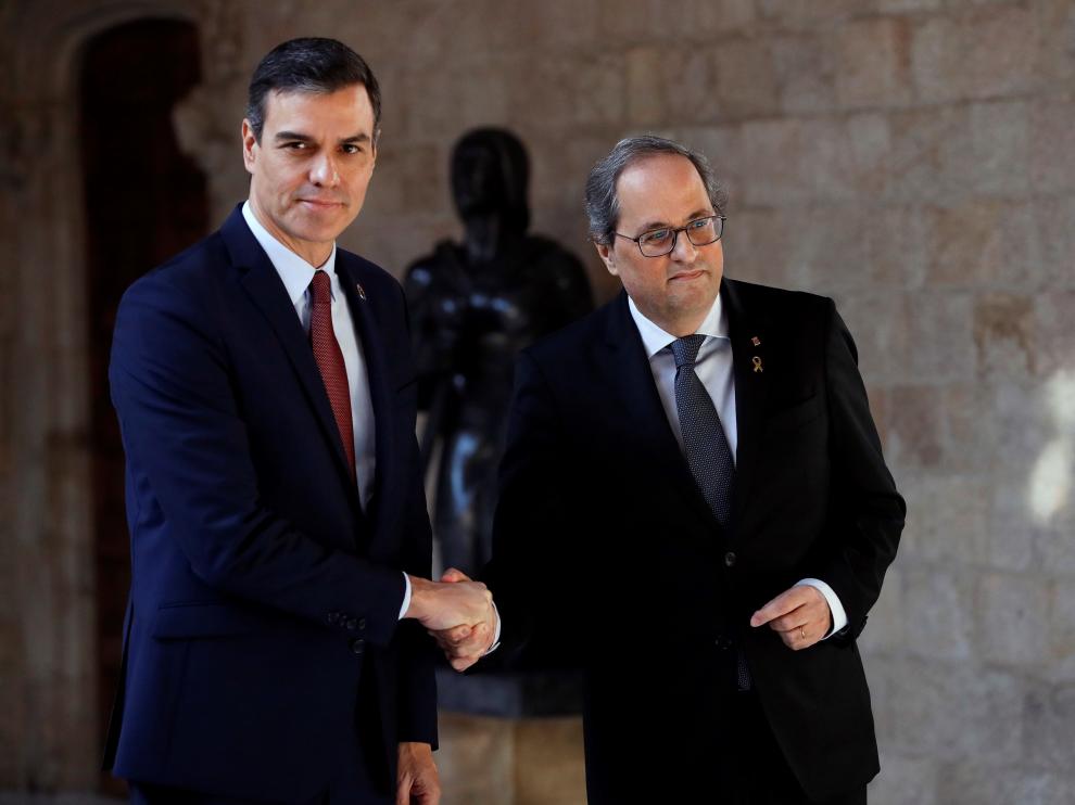 Pedro Sánchez y Quim Torra en el Palau de la Generalitat de Barcelona este jueves.