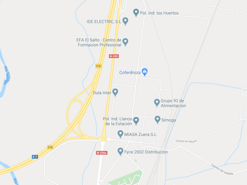 Localizador del lugar del accidente en el polígono Los Llanos de Zuera, en las instalaciones de la empresa IDE.