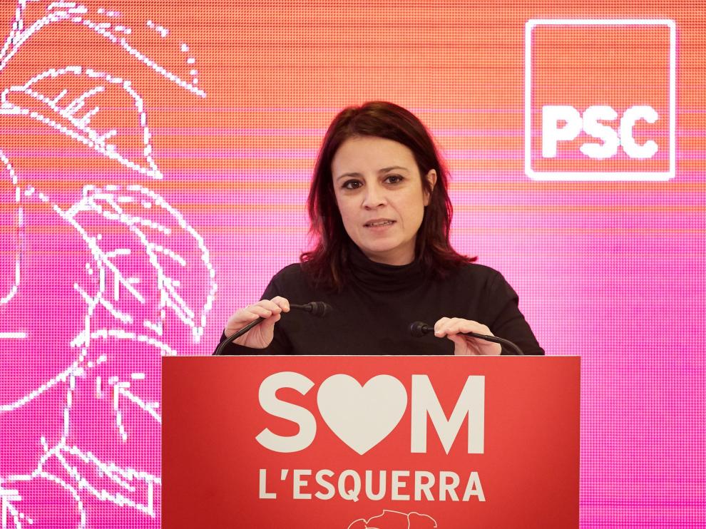 Adriana Lastra durante su intervención este sábado en la inauguración del congreso del PSC de las comarcas de Gerona.