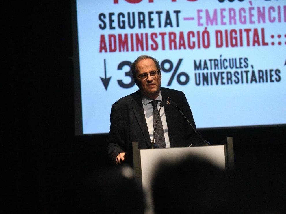 Quim Torra, este sábado en el acto de JxCat en Barcelona.