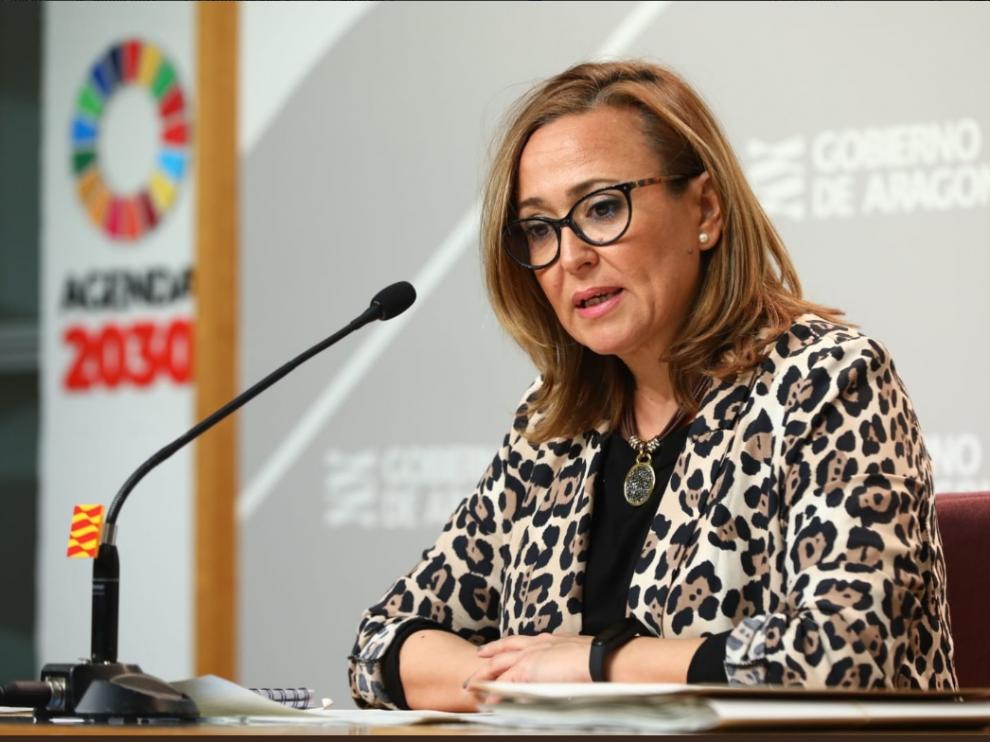La consejera de Presidencia y portavoz de la DGA, Mayte Pérez, en su comparencia de este lunes tras el Consejo de Gobierno.
