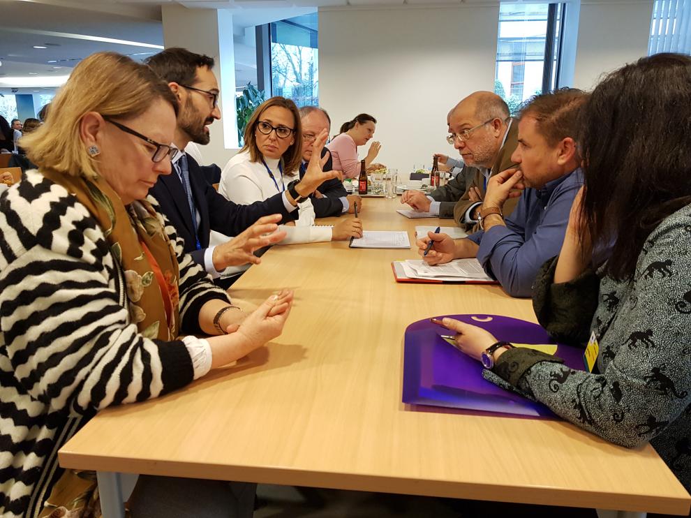 La consejera Mayte Pérez (al fondo), ayer con representantes de Asturias y Castilla y León