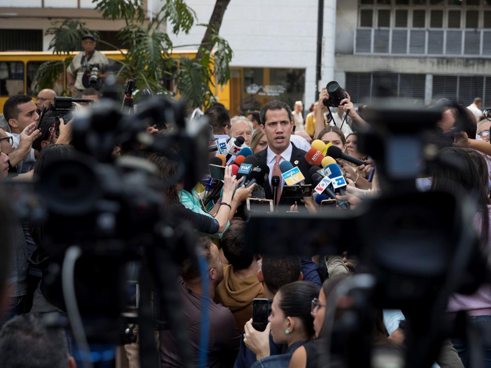 Juan Guaidó en una comparecencia de este miércoles tras su regreso a Caracas