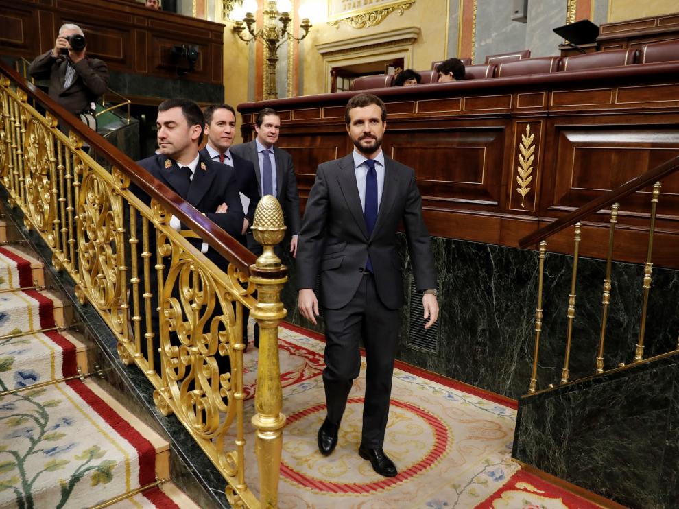 Pablo Casado, a su llegada a la segunda sesión de control al Gobierno en el Congreso.