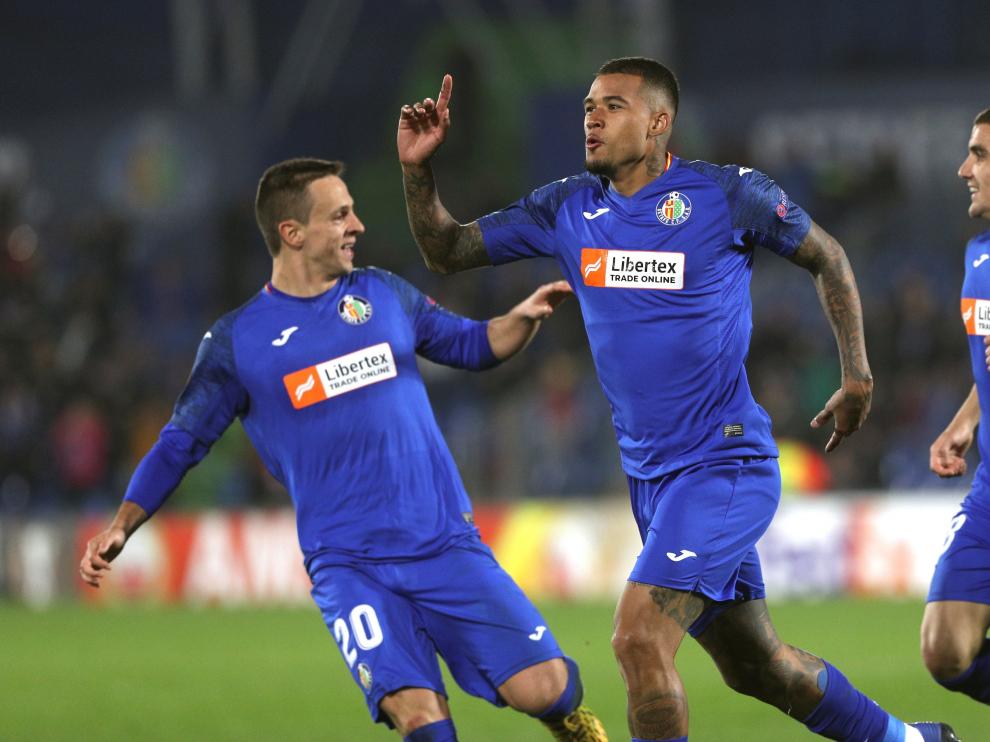 El Getafe celebra un gol contra el Ajax.