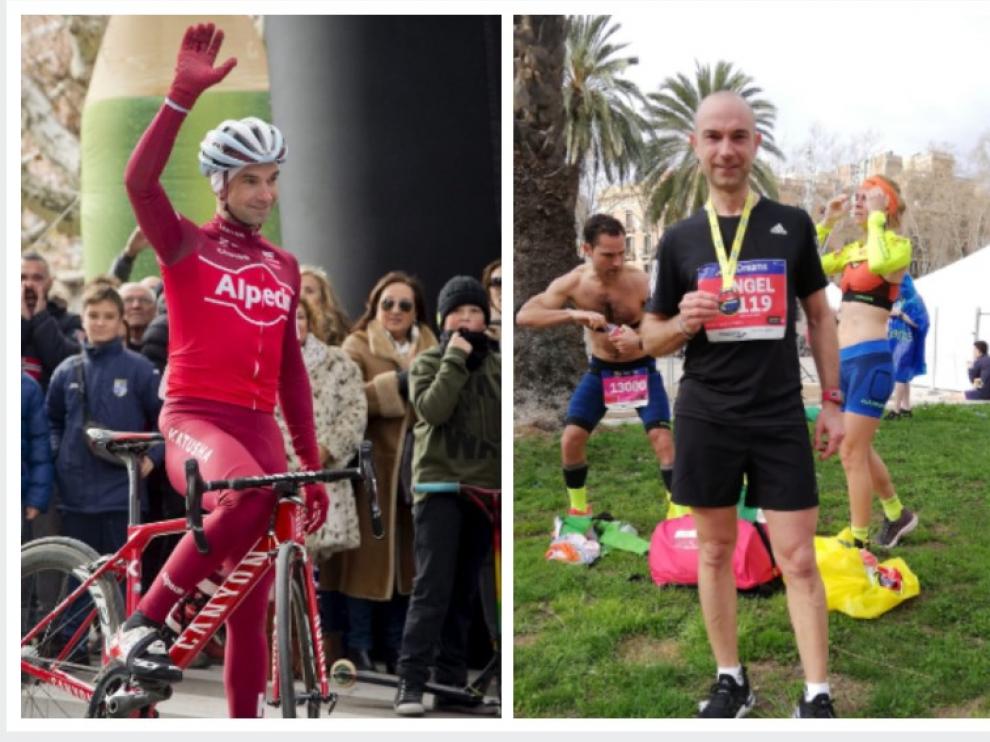 A la izquierda, Ángel Vicioso en el homenaje celebrado en Calatayud en 2017 en su retirada; la derecha, el pasado 16 de febrero en la media maratón de Barcelona