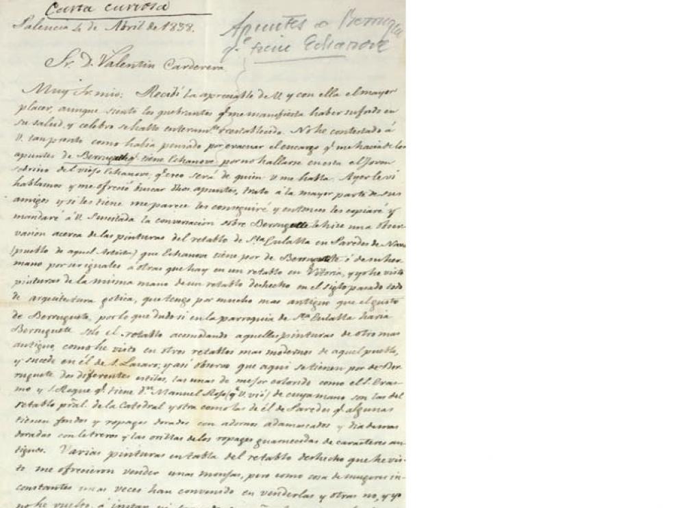 Detalle de una de las cartas del archivo privado de Carderera