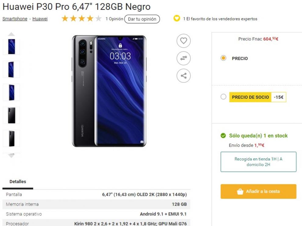 El móvil era un Huwei P30 Pro que se puede encontrar actualmente por 619 euros