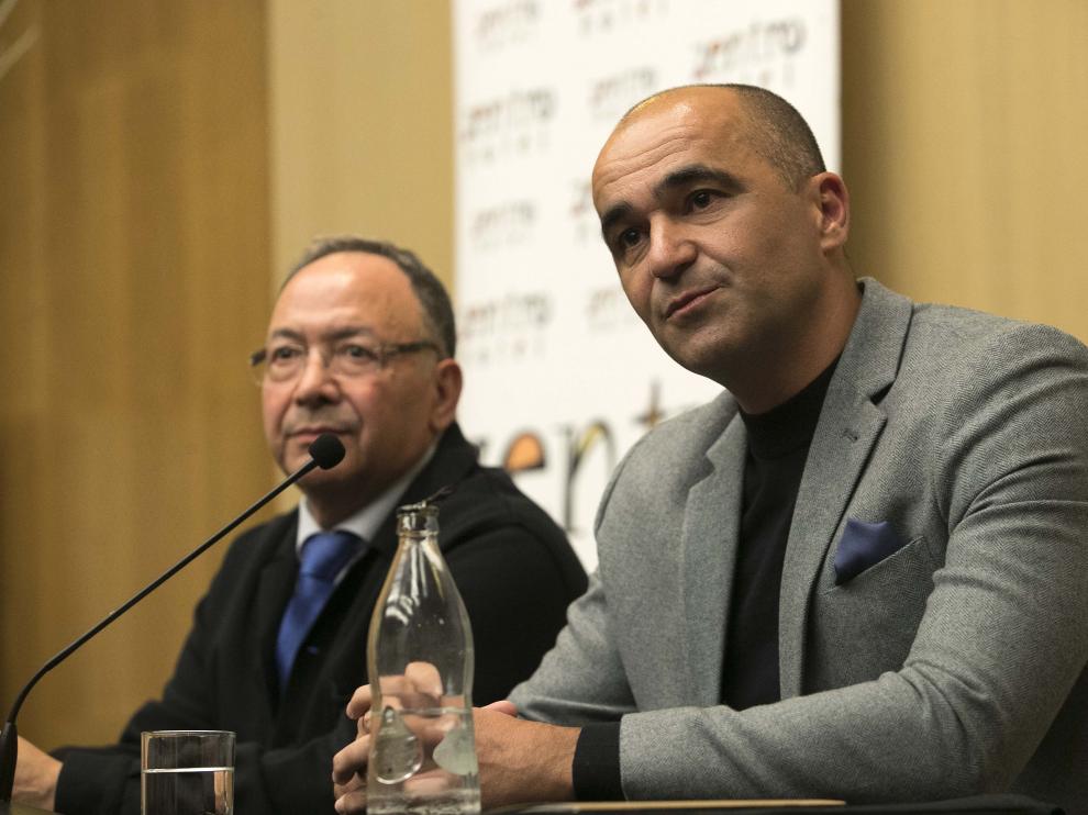 El seleccionador de Bélgica Roberto Martínez durante la rueda de prensa que dio ayer en Zaragoza.