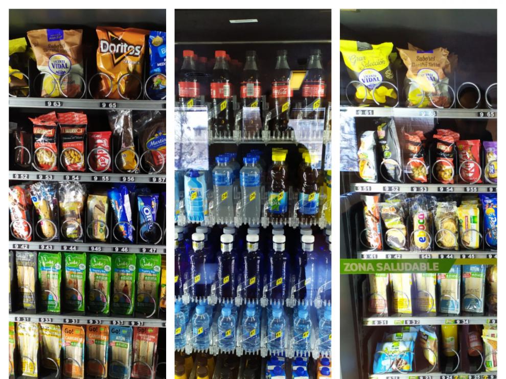Tres tipos de máquinas de vending que se pueden encontrar en el hospital Miguel Servet de Zaragoza.