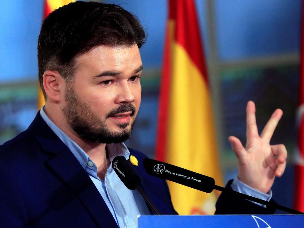 El portavoz parlamentario de ERC, Gabriel Rufián, participa en un desayuno informativo del Fórum Europa