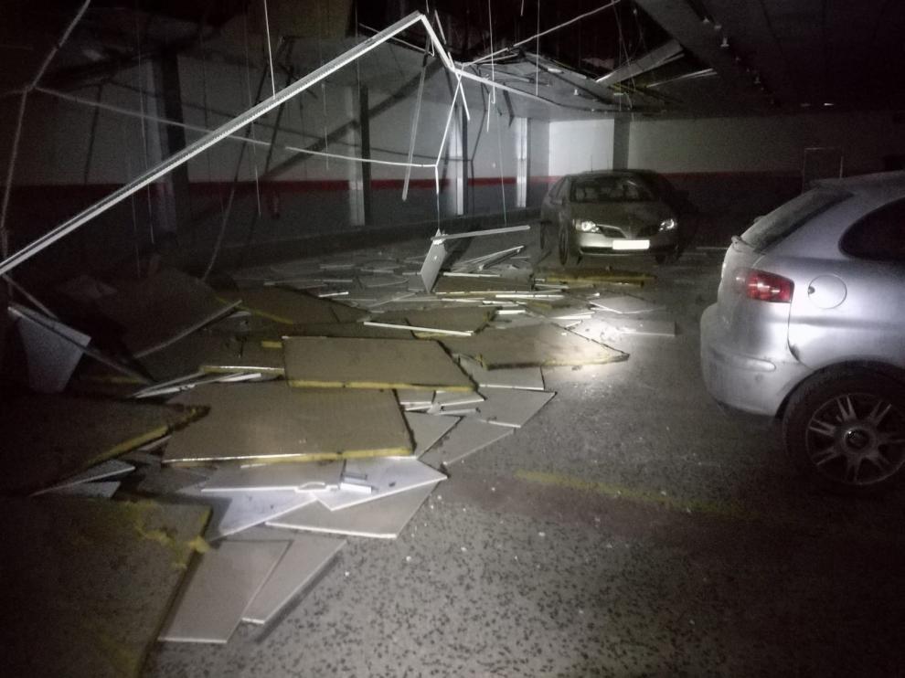 Desprendimiento del techo de un centro comercial en Calamocha.