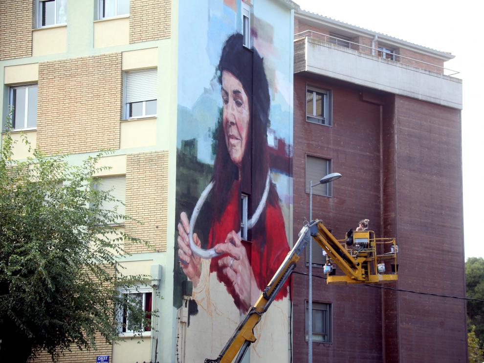 Uno de los murales realizados con el proyecto ‘Barrioh!’, impulsado por el Ayuntamiento de Huesca en el Perpetuo Socorro