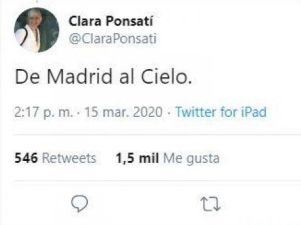 Tuit de Clara Ponsatí.