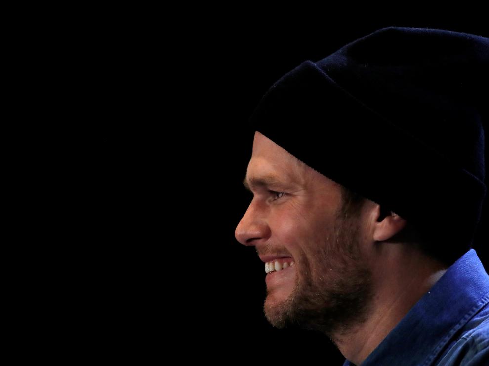 FILE PHOTO: New England Patriots quarterback Tom Brady speaks at a press conference ahead of Super Bowl LIII in Atlanta