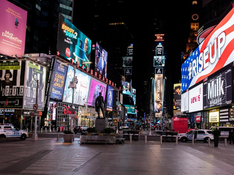 FILE PHOTO: An empty Times Square is seen following the outbreak of the coronavirus disease (COVID-19), in New York City