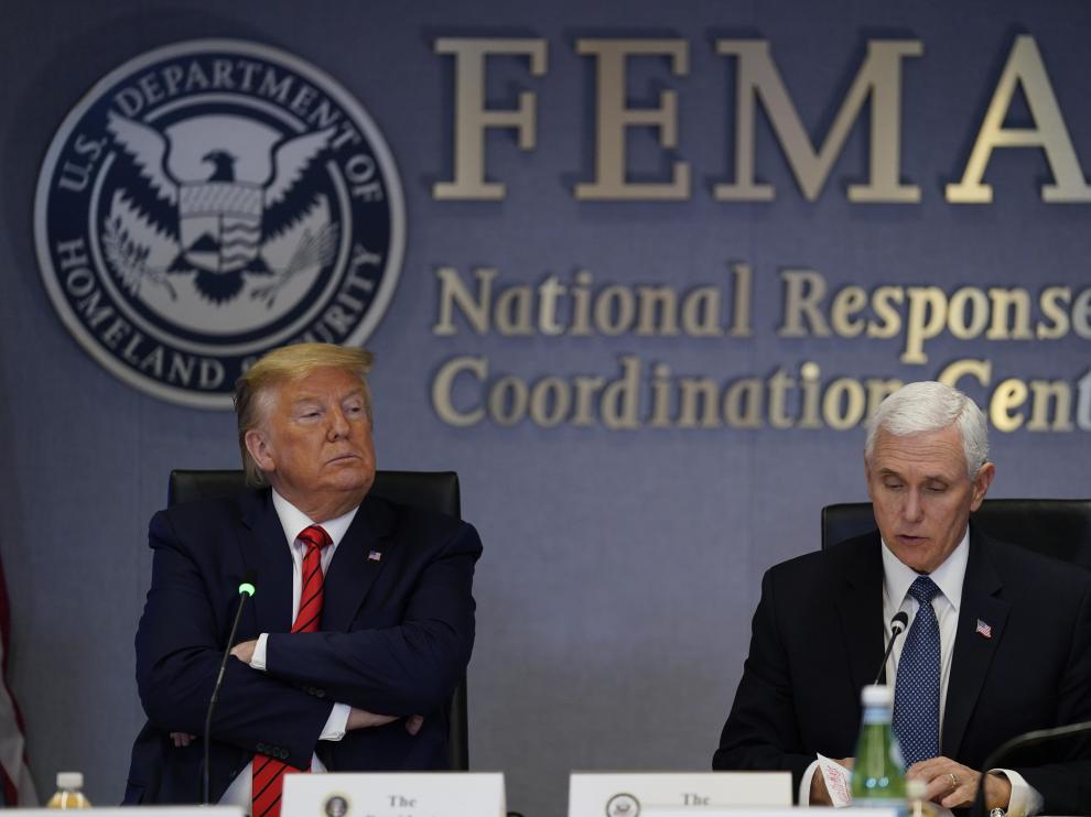 President Donald Trump and Vice President Mike Pence visit the Federal Emergency Management Agency headquarters