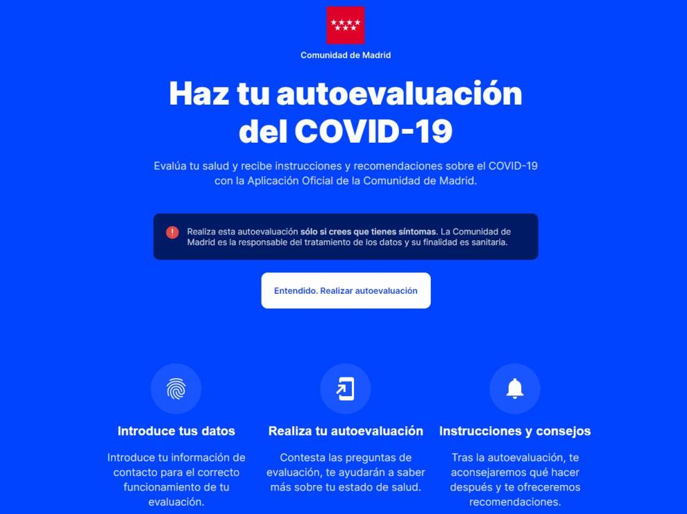 La página web de la Comunidad de Madrid www.coronamadrid.com