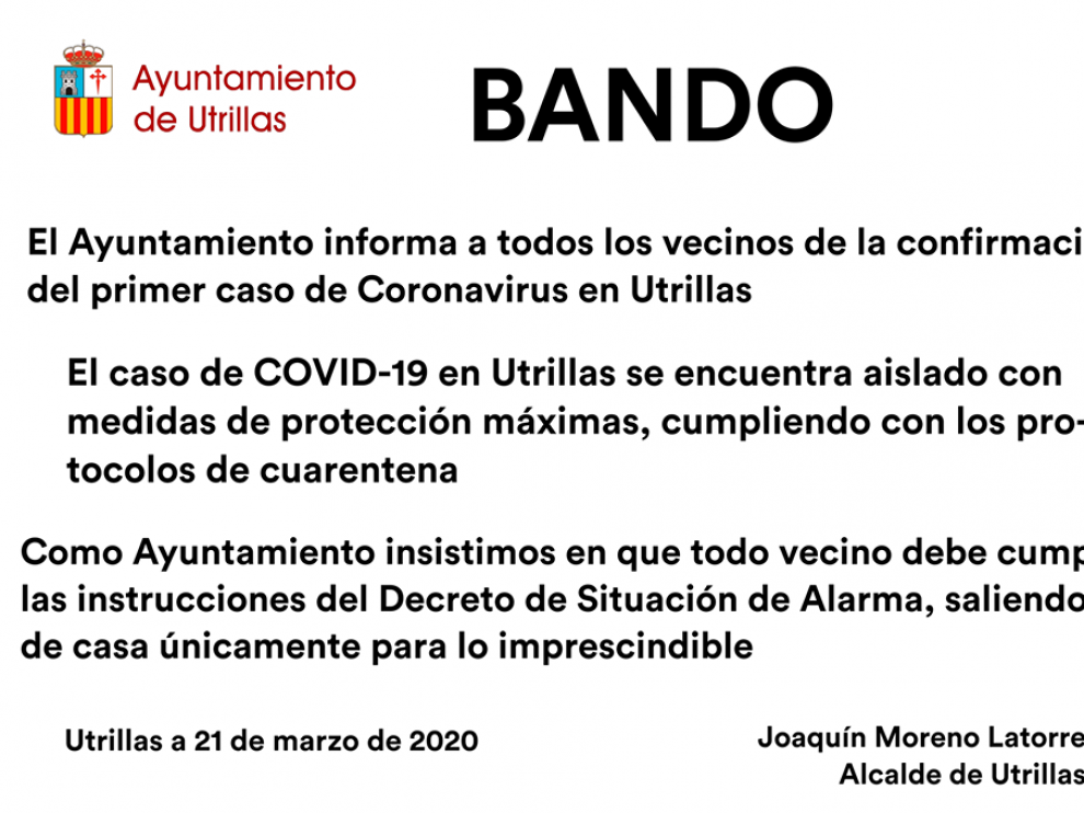 Bando emitido por la Alcalía de Utrillas.