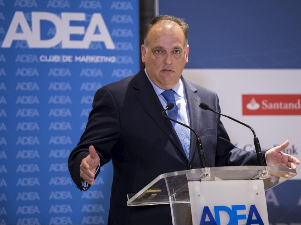 Javier Tebas, presidente de La Liga (LFP), en un acto empresarial en Zaragoza hace unos meses.