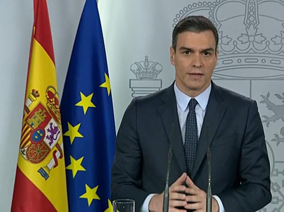 Pedro Sánchez este domingo durante su intervención desde la Moncloa.