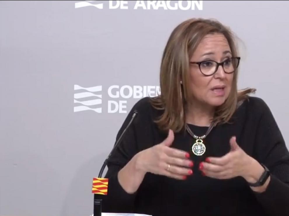 Mayte Pérez, consejera de Presidencia, durante la rueda de prensa de este lunes.