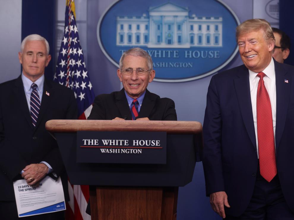 Dr. Anthony Fauci addresses daily coronavirus briefing with President Trump at the White House in Washington
