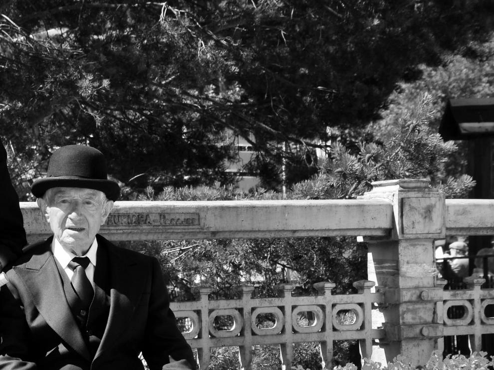 Julián Herrezuelo, de 95 años, en su participación en la recreación histórica que se hace el 18 de julio, en conmemoración de la inauguración,