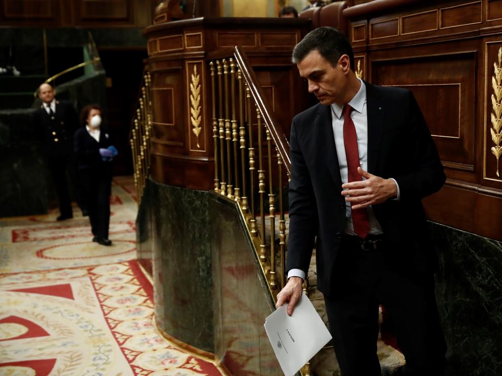 El presidente del Gobierno, Pedro Sánchez, en el pleno del Congreso.