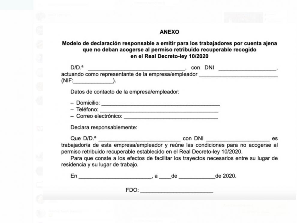 Certificado para acreditar el desplazamiento.