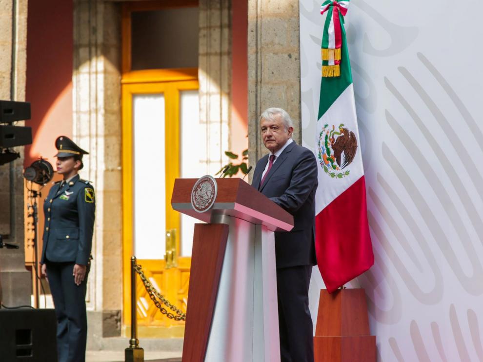 Mexico's President Andres Manuel Lopez Obrador gives a speech to the nation at the National Palace