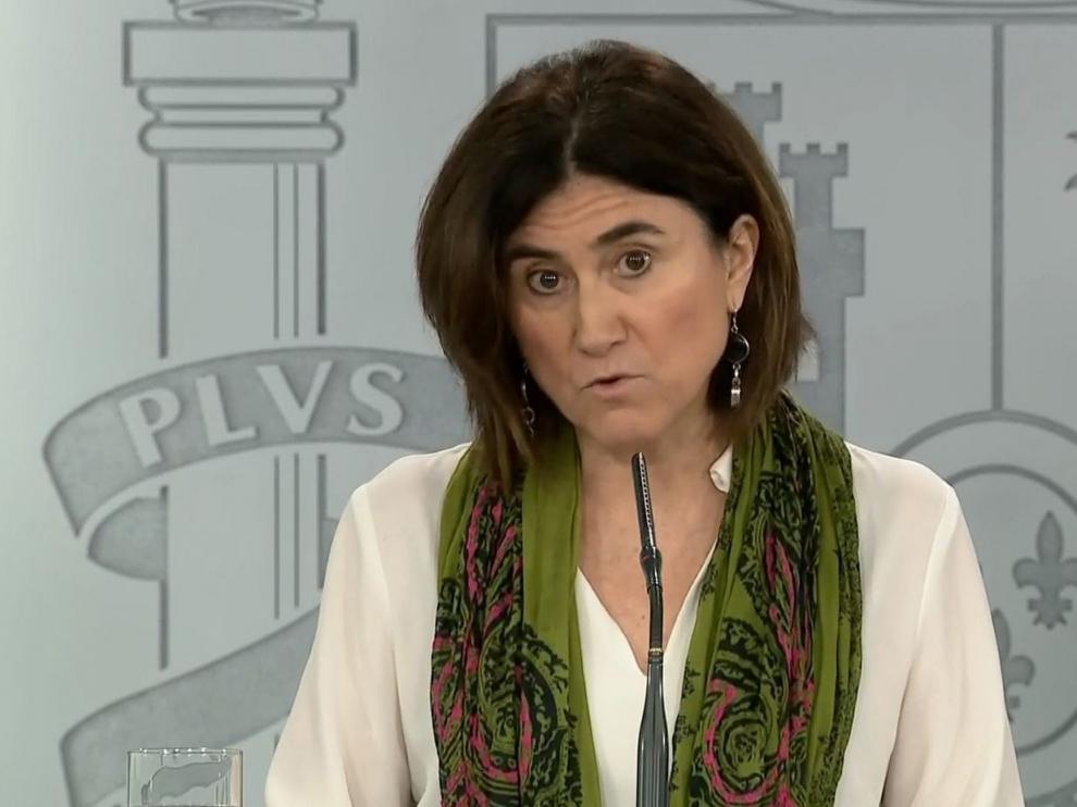María José Sierra durante la rueda de prensa ofrecida este sábado en la Moncloa.