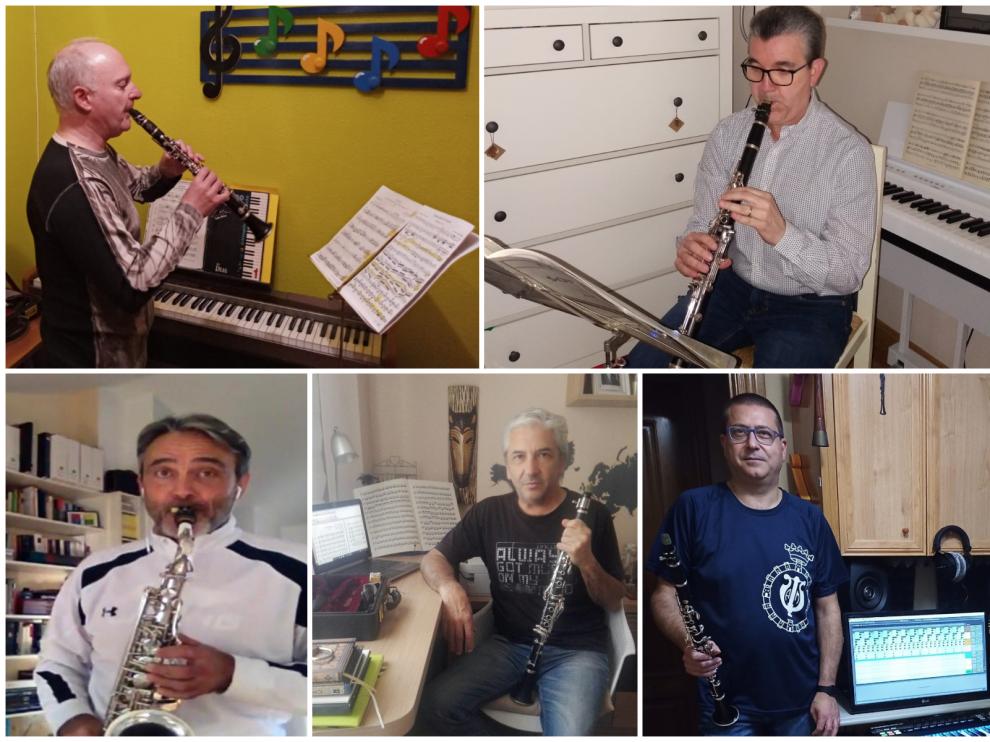 Los músicos de la Diputación de Zaragoza estudiando desde casa.