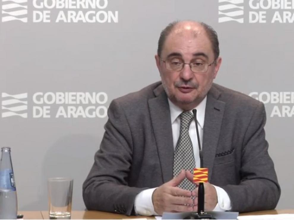 Lambán, este domingo al término de la videoconferencia con Pedro Sánchez