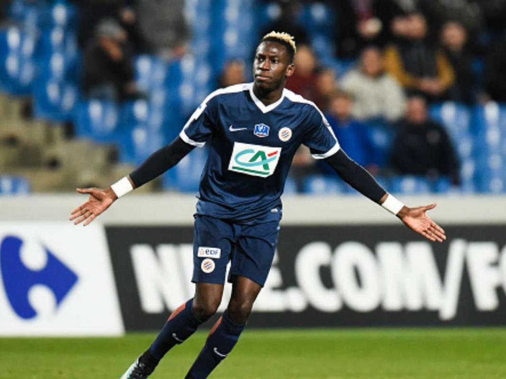 Junior Sambia, en un partido de la Primera División francesa con el Montpellier.
