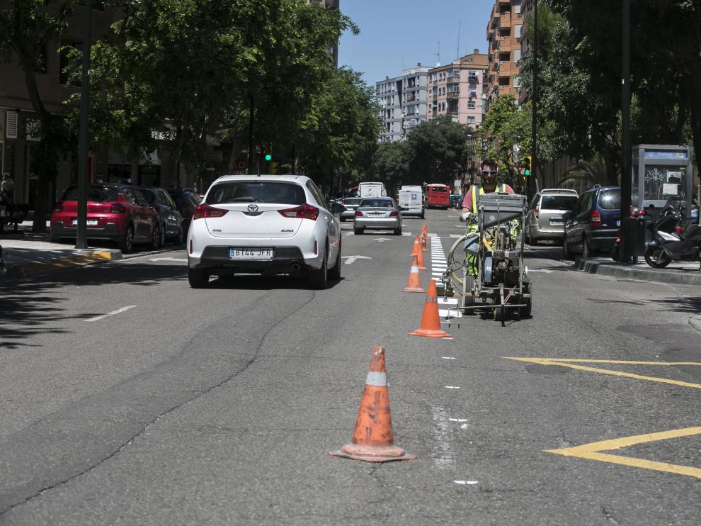 Primeros trabajos que se están llevando a cabo en La Almozara para el carril bici