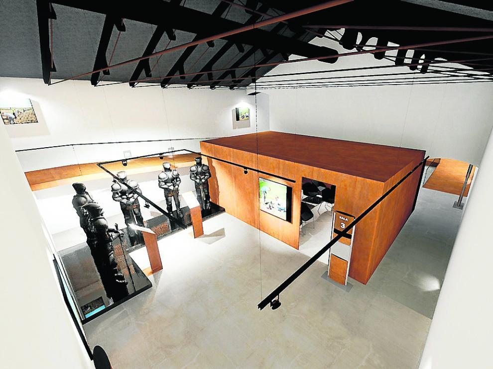 Recreación virtual de una de las salas del centro de interpretación y de su contenido expositivo.
