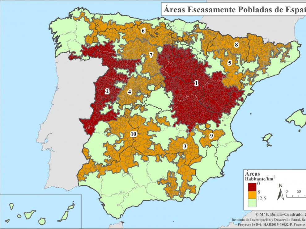 Mapa de las zonas despobladas elaborado por Serranía Celtibérica.
