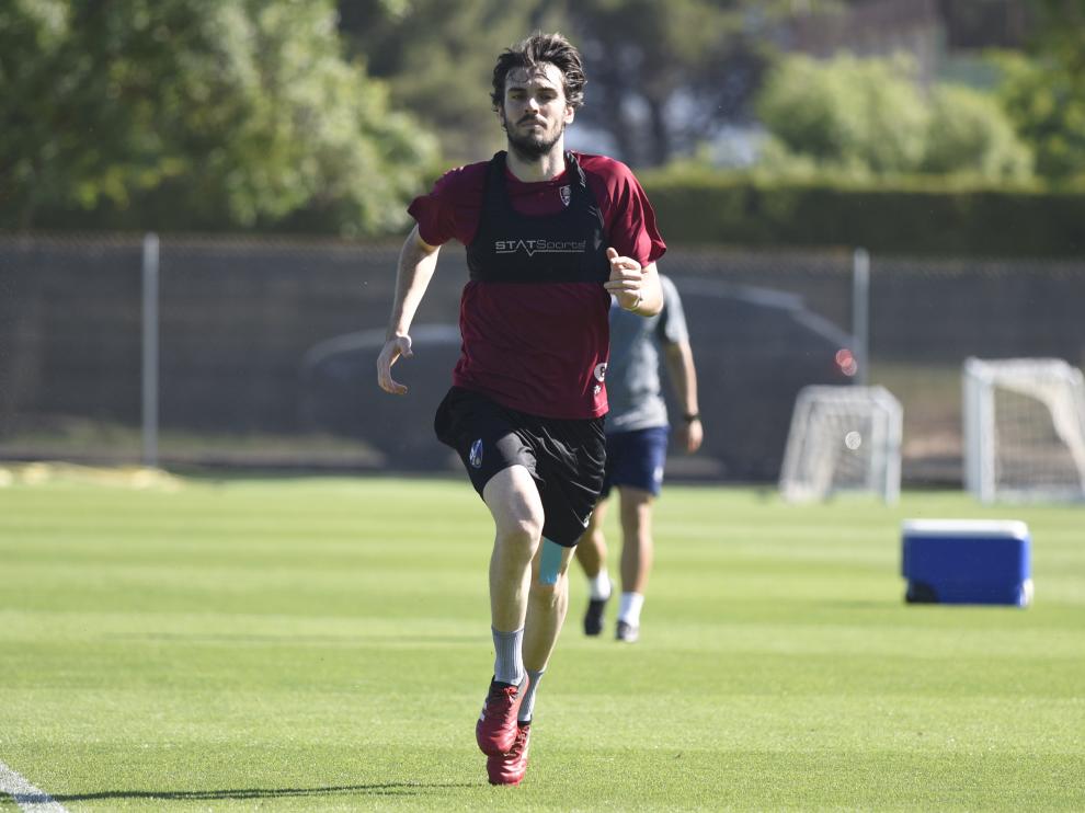 Eugeni Valderrama, durante el entrenamiento de este viernes.