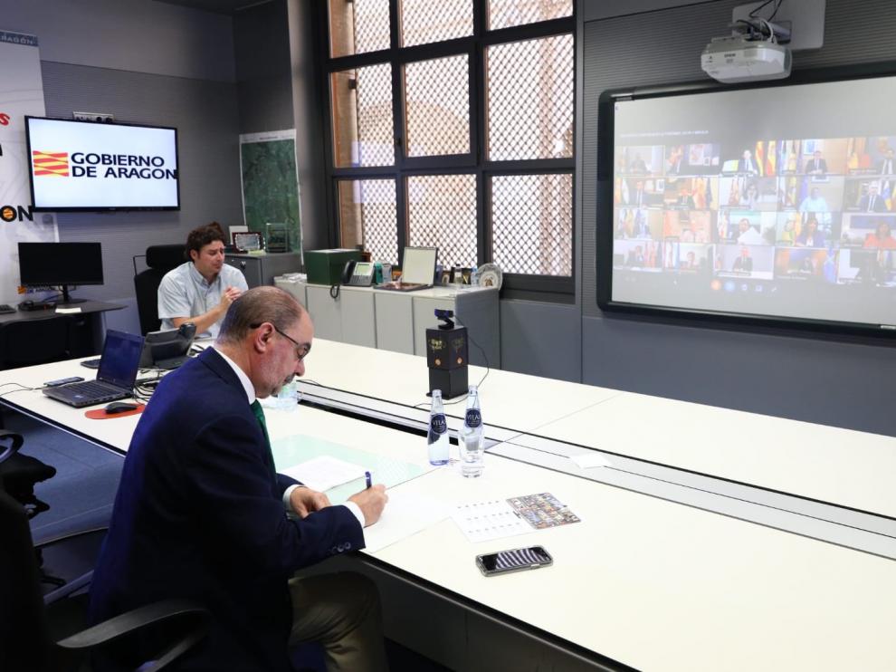 Lambán, en la rueda de prensa de presidentes autonómicos con Sánchez