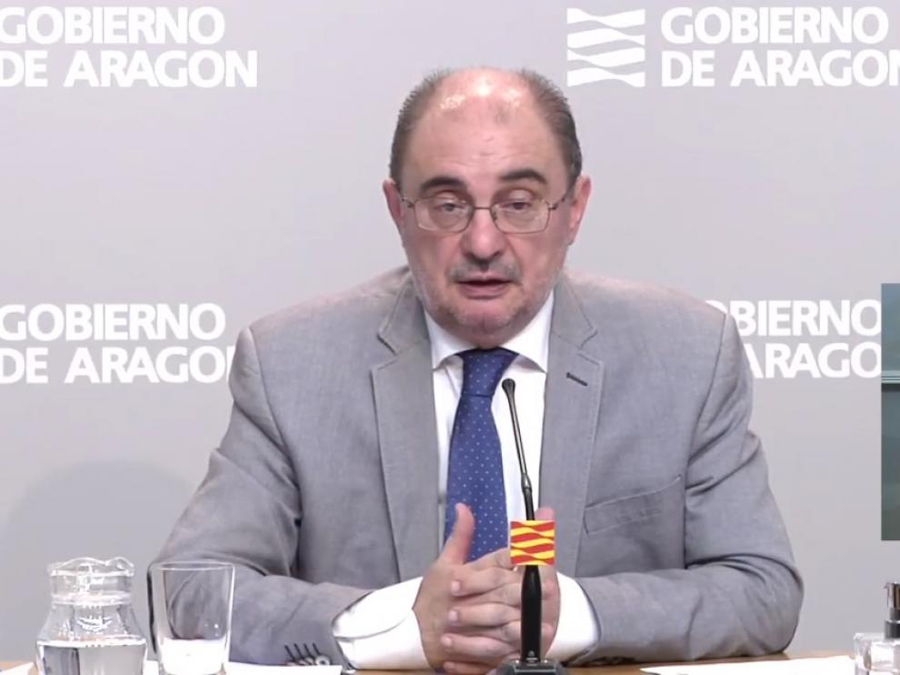 Javier Lambán, en su comparecencia de este domingo.