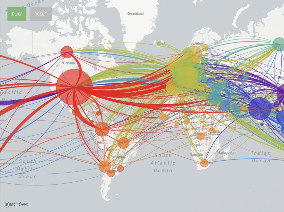 Visión global de la pandemia agregando todos los datos genómicos desde el 10 de diciembre de 2019 al 30 de mayo de 2020. El proyecto de acceso abierto Nextstrain emplea datos genómicos públicos compartidos por investigadores de todo el mundo. Se actualiza constantemente.