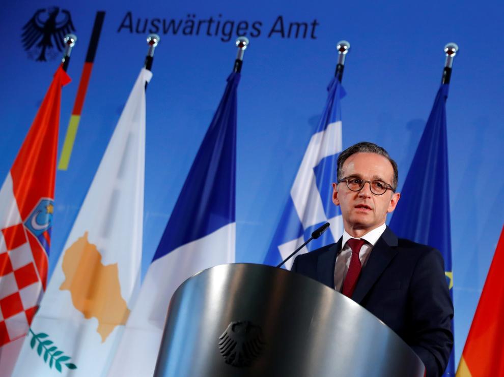 El ministro de Asuntos Exteriores alemán, Heiko Maas, este jueves en rueda de prensa en Berlín.