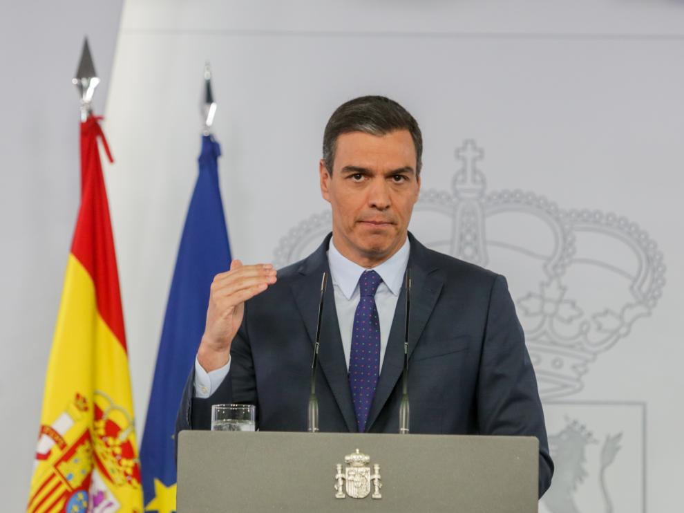 Pedro Sánchez este domingo durante su intervención desde la Moncloa.